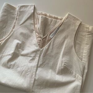 Simons | Off white corduroy pinafore | Lined and tailored | Midi mini | Zip back